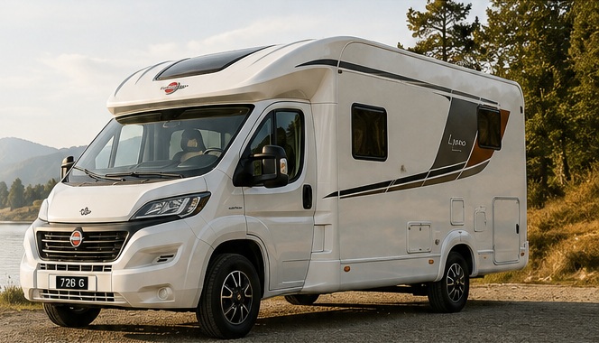 Bürstner camper aan een bergmeer